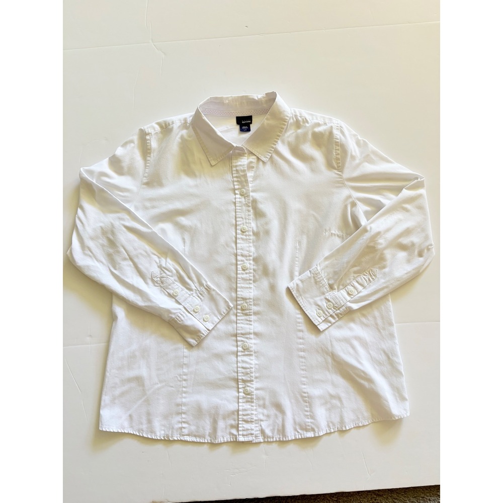Basic Editions White Button Down Shirt Womens Large Long Sleeve Cotton Blend
